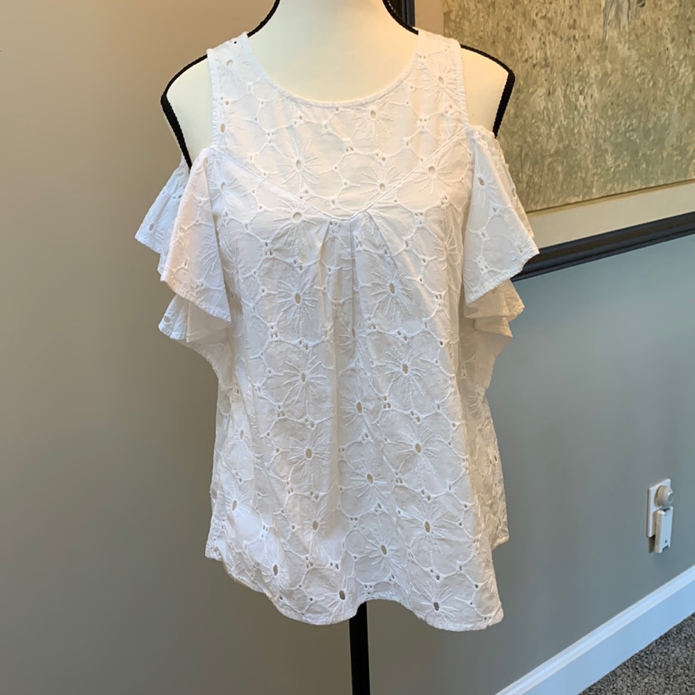 $7 bundle item-MAEVE embroidered eyelet cold shoulder ruffles, Anthropologie